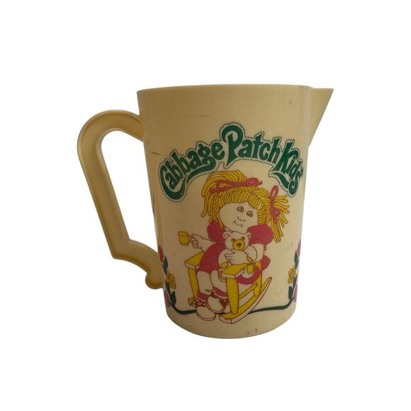 Vintage CABBAGE PATCH KIDS Doll Tea Set Plastic Pitcher 1984 Ivory Green Pink - Picture 1 of 9
